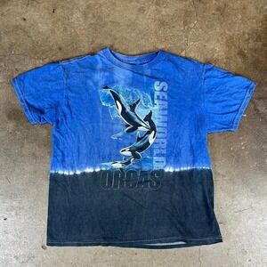 Vintage SeaWorld blue tie-dye t-shirt with orca design Women's Size XXS/XS